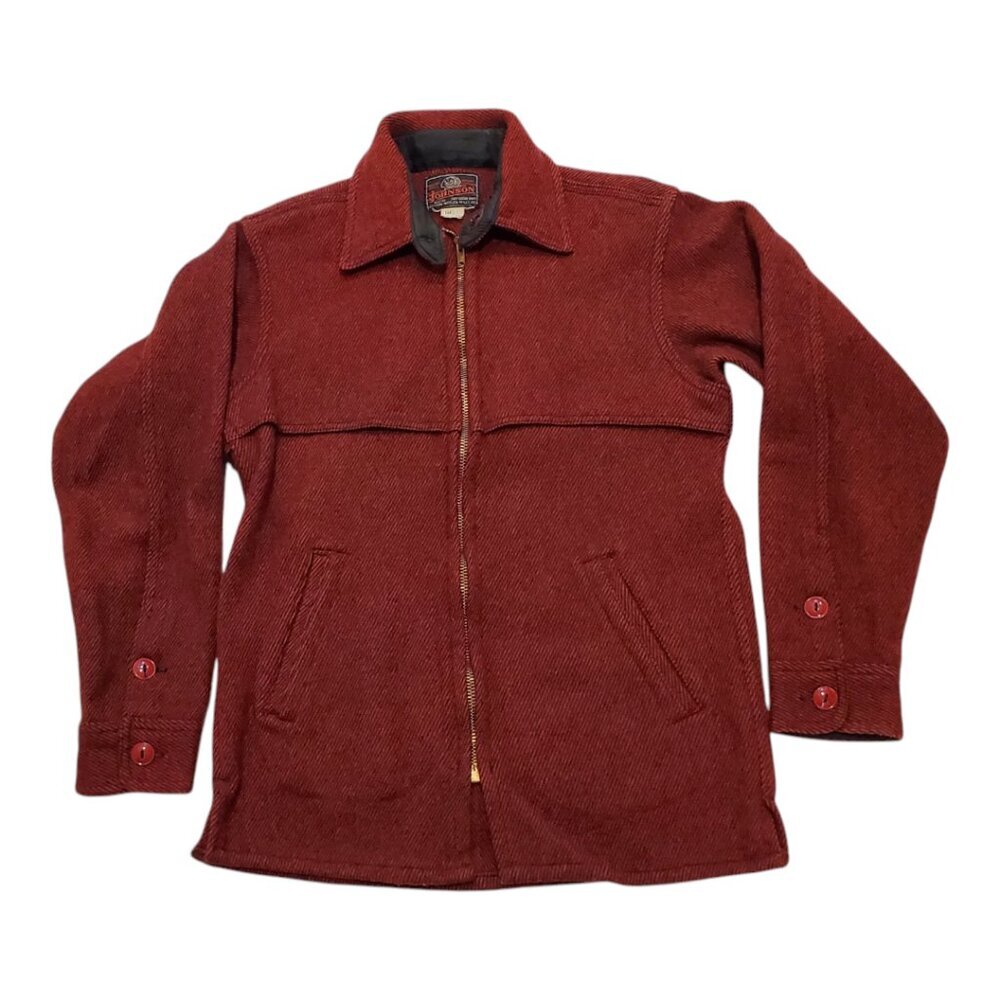 Men's Deep Red Wool Field Jacket with Zip Front